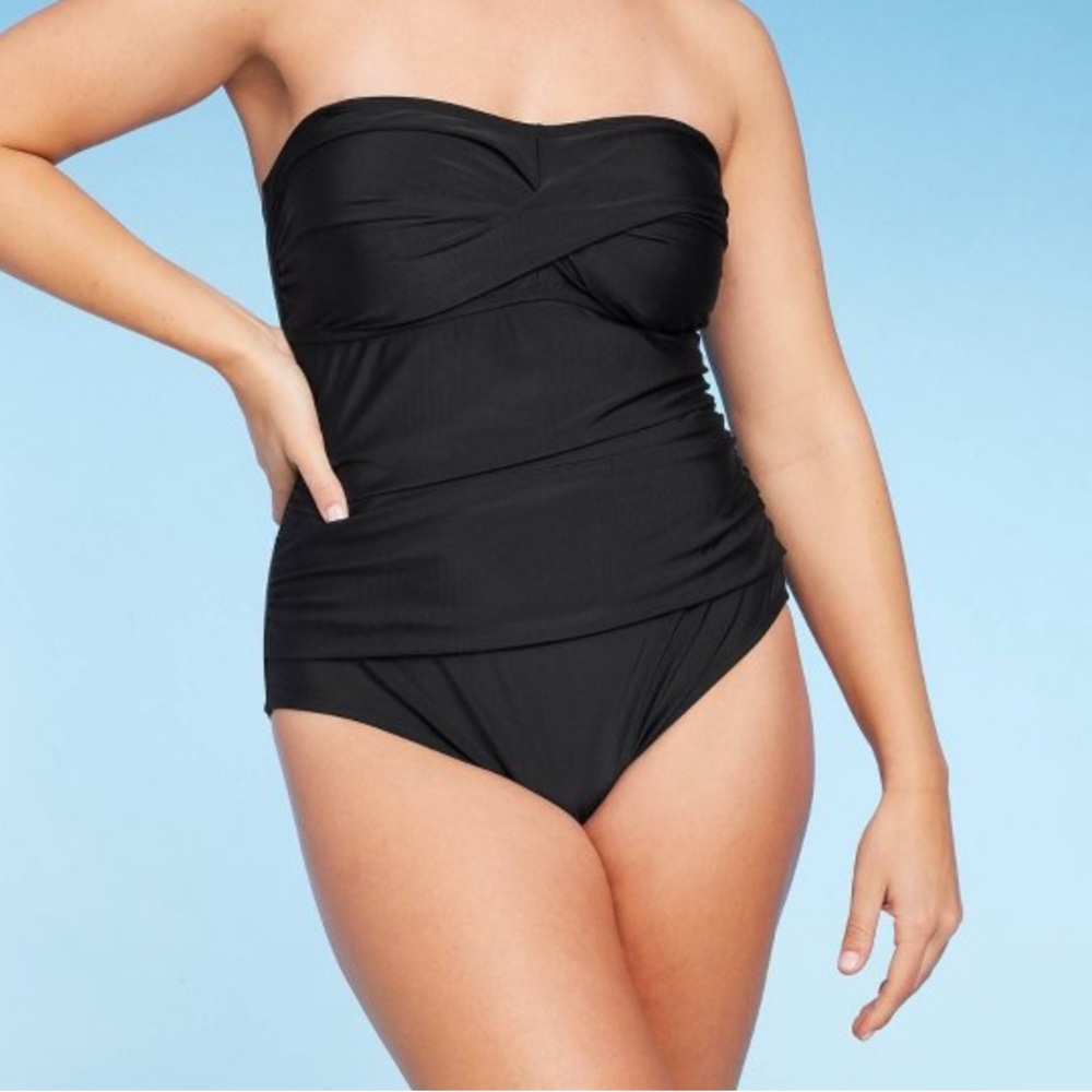 Women's Twist-Front Bandeau One Piece Swimsuit with Tummy Control Kina s…